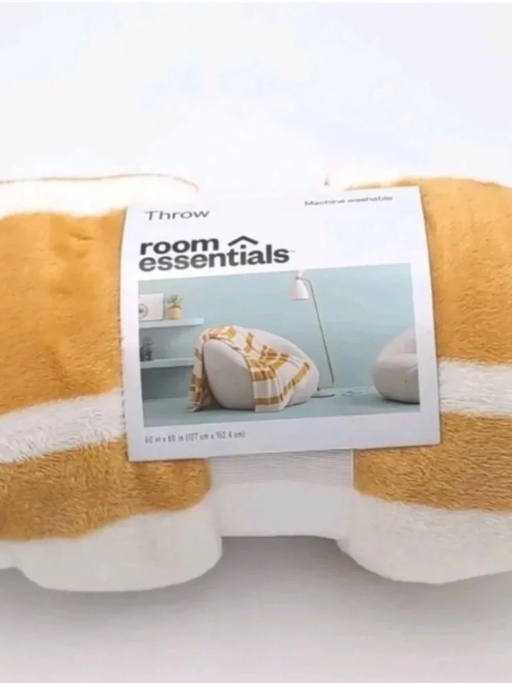 Printed Plush Striped Throw Blanket Yellow Room Essentials 50”x60”